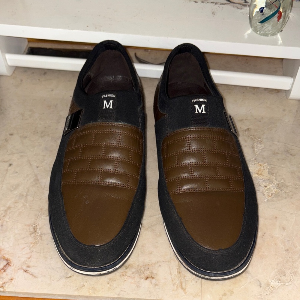 Cosidram Men's Brown and Black Slip-On Dress Sneakers -